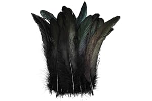 MehelloFeather Black Rooster Feathers 100Pcs Natural Feather Bulk 6-8Inch for DIY Handmade Crafts Costume and Party Performances Decoration