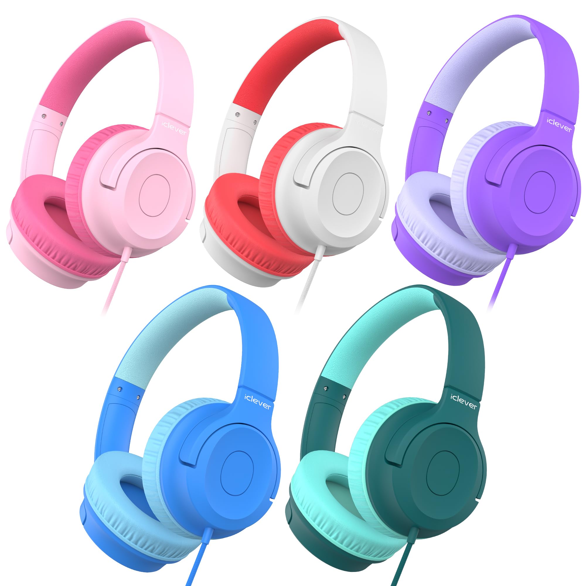 iClever HS27 5 Pack Kids Headphones for School K-12 Online Learning Travel