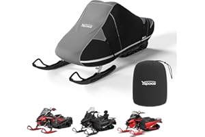 YSPACE Snowmobile Cover 600D Waterproof Sled Cover with Windproof Straps, Air Vents and Reflective Strips Fits Polaris,Ski-Doo,Arctic Cat,Yamaha,Lynx,Camso,CFMOTO 116"–130" Black Gray