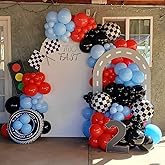 Race Car Balloons Arch Garland Kit,151pcs Red Blue Latex and Checkered Wheel Tire Balloons for Racing Car Two Fast Birthday Party Decorations