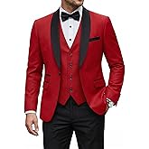 YND Men's 3 Piece Tuxedo Set with Bow Tie, Slim Fit One Button Shawl Lapel Suit Blazer Vest Pants, for Wedding Prom Dinners