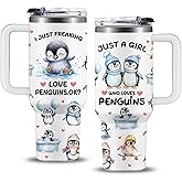 NIAXAUYT Penguin Gifts for Girls/Women, 40oz Penguin Tumbler with Lid and Straw, Birthday Gifts for Penguins Lovers Stuff, Just a Girl Who Loves Penguins Themed Gifts Cup