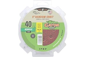 GATOR FINISHING PRODUCTS Gator 5" Random Orbit Hook & Loop Red Resin Aluminum Oxide Sanding Discs, 8-Hole, 40 Grit, 50 Pack