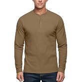 Zengjo Mens Long Sleeve Henley Shirt Waffle Knit 3-Button Tee | Casual Laid-back Style for Cool Mornings, Weekend Work, Backyard Chores, Road trips, and Relaxed Daily Outfits