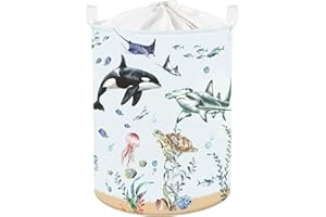 HUUMONSS Ocean Animals Baby Laundry Hamper Collapsible Clothes Kids Storage Basket Large Boys Girls Gift Toy Box Bin for Nursery Room, Blue Shark, 63L