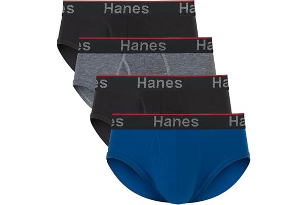 Hanes Mens Hanes Total Support Pouch Men's Briefs, Anti-Chaffing, Moisture-Wicking Underwearm Odor Control, Pack of 4Briefs