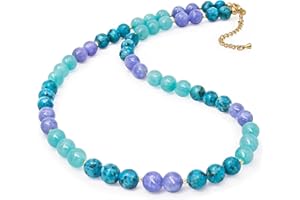 GEMTAL Round Beaded Gemstone BOHO Necklaces for Women,Natural Cherry Jasper Stone Bead Choker Necklace,Womens Fashion Colorful Jewelry 18inch