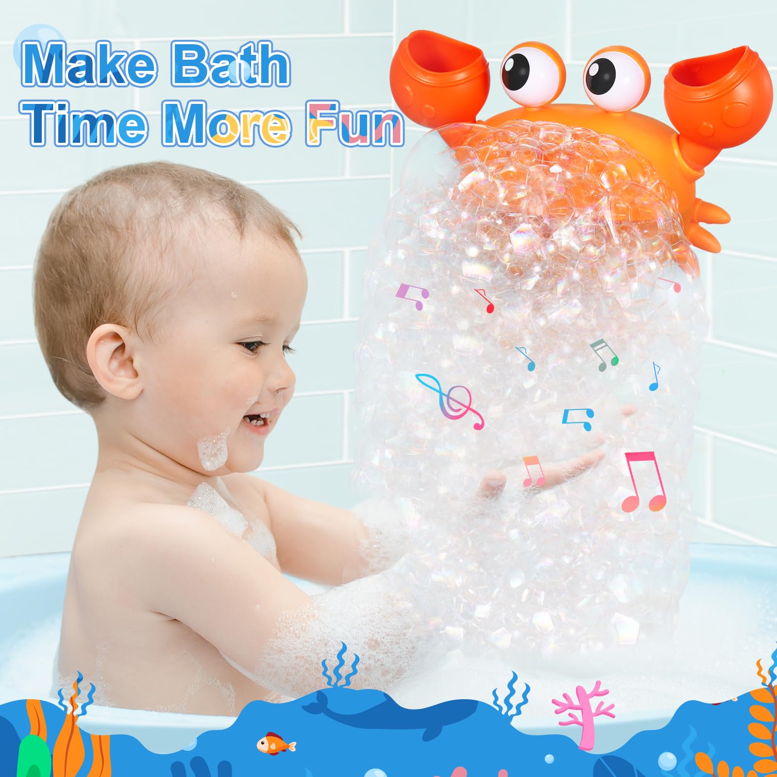 【2024 Upgrade】Crab Bubble Bath Toys, USB Rechargeable Baby Bath Bubble ...