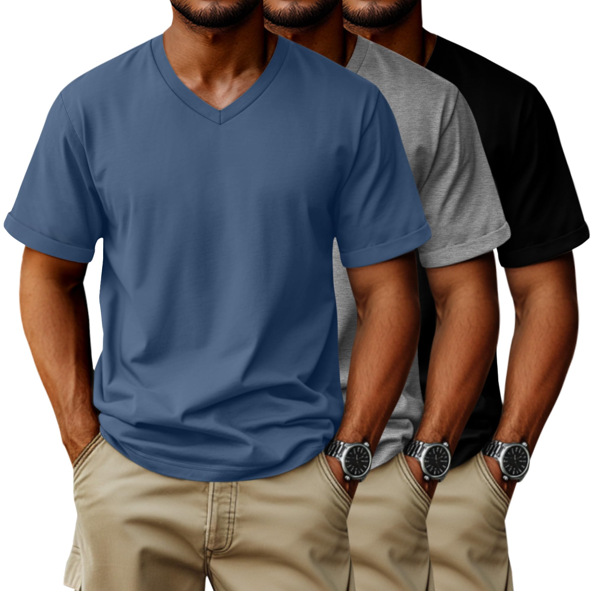 Evervibe 3 Pack Big and Tall Cotton T-Shirts for Men, Short Sleeve V ...