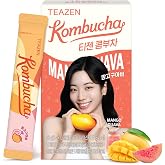 TEAZEN Mango Guava Kombucha Powder, Hydration Drink Mix, Sugar Free, Live Probiotics &amp; Prebiotics, On-the-Go 10 Packets, 1.76oz