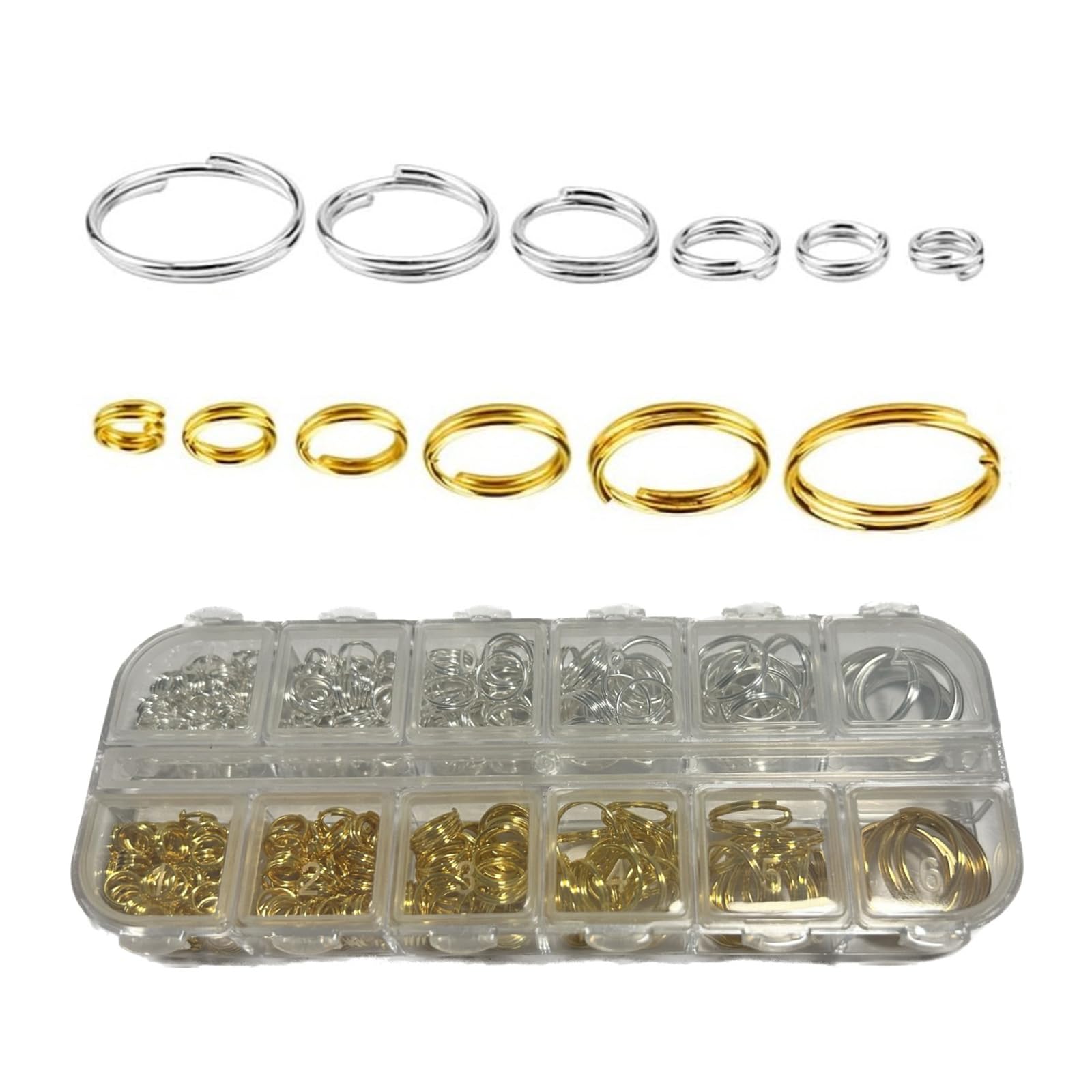 Photo 1 of 6 Size Gold and Sliver Jump Rings,Double Loops Round Split Small and Medium Key Chain Ring for Jewelry Making and Keychain Home Car Dog tag Rings DIY Crafts