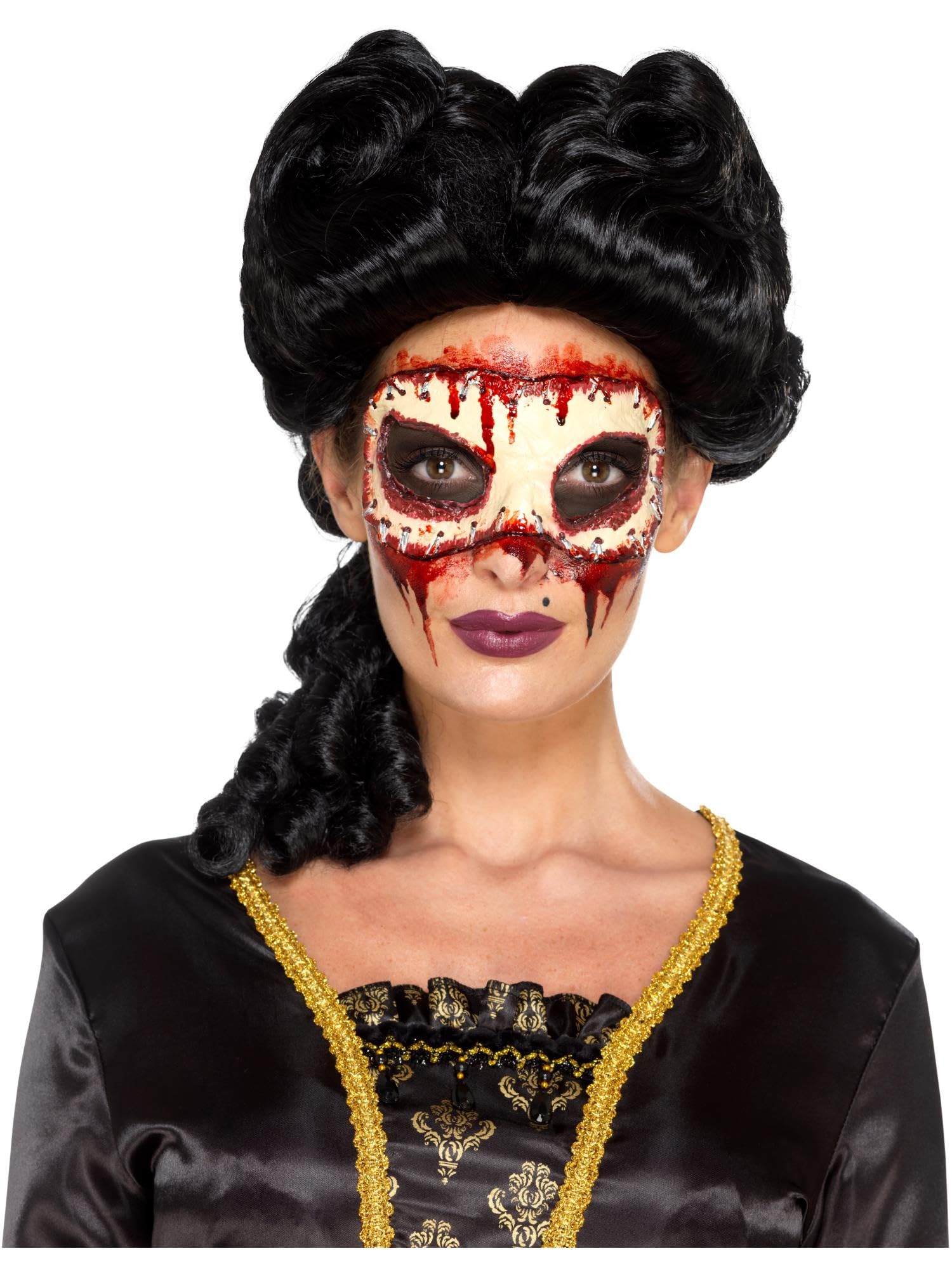 Smiffys Make-Up FX, Masquerade Face Off Prosthetic with Adhesive, Cosmetics and Disguises Fancy Dress, Halloween Dress Up Cosmetics & Disguises.