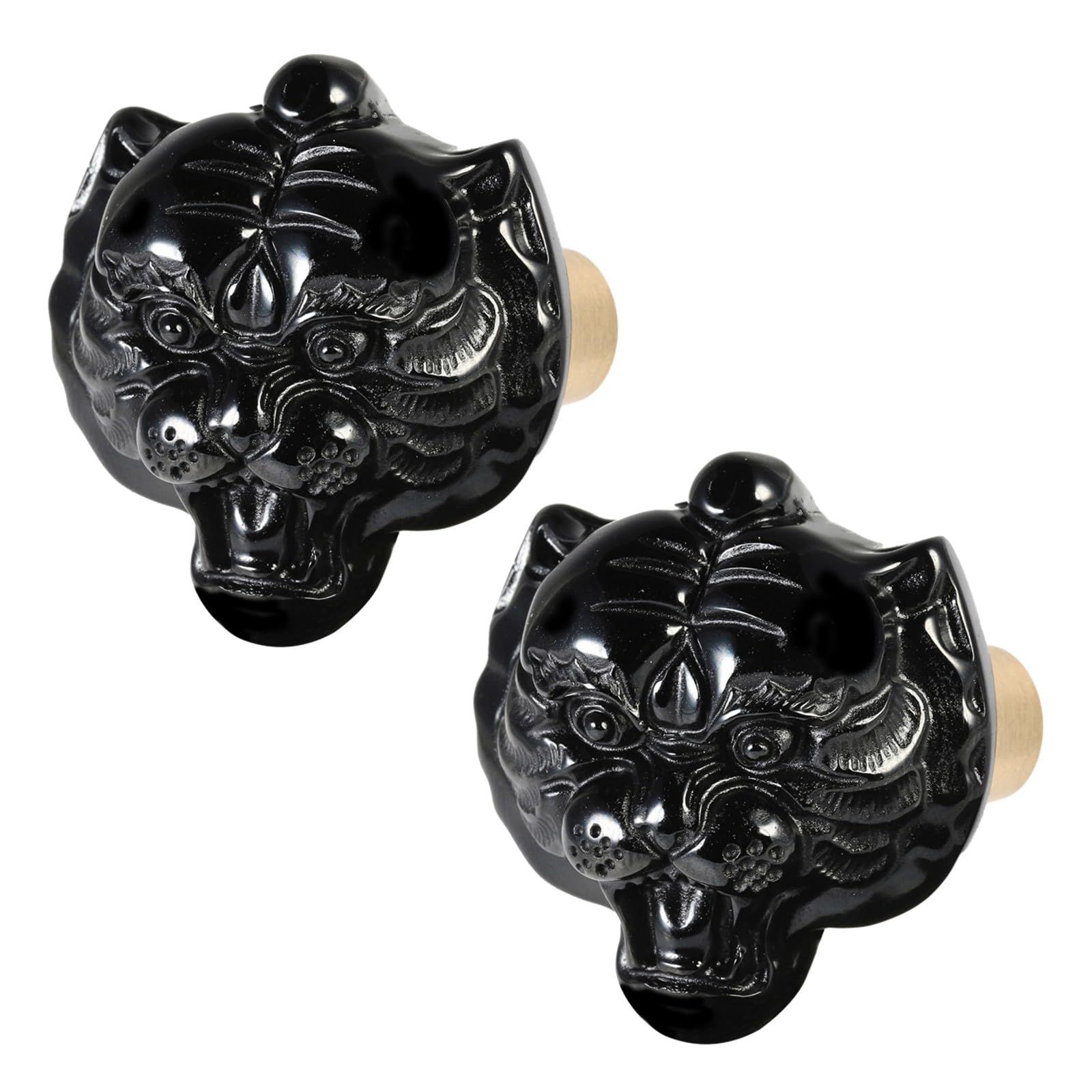 mookaitedecor 2pcs Black Obsidian Stone Crystal Tiger Drawer Knobs with Screws, Art Deco Animal Wardrobe Handles Pulls for Cabinet Cupboard Dresser