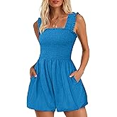 LOOKBOHO Summer Rompers for Women Casual Sleeveless Ruffle Straps Short Jumpsuits Solid Bubble One Piece Outfits 2025