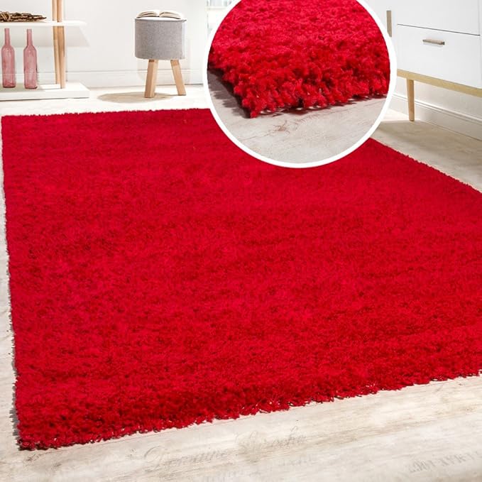 Paco Home Hochflor Shaggy Langflor Teppich versch. Farben u. Grössen TOP Preis NEU*OVP, Grösse:Ø 160 cm Rund, Farbe:Rot