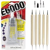 E6000 Jewelry and Bead Adhesive Bundle: Includes 4 Precision Applicator Tips and a Set of 5 Nail Dotting Tools - Double-Headed with Various Sizes for Optimal Transfer and Application