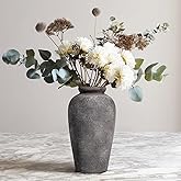 Wancetang Large Rustic Terracotta Vase, 11 inch Tall Ceramic Flower Vase, Clay Farmhouse Decorative Vases for Flowers, Living Room, Shelf, Entryway, Home Decor, Grey