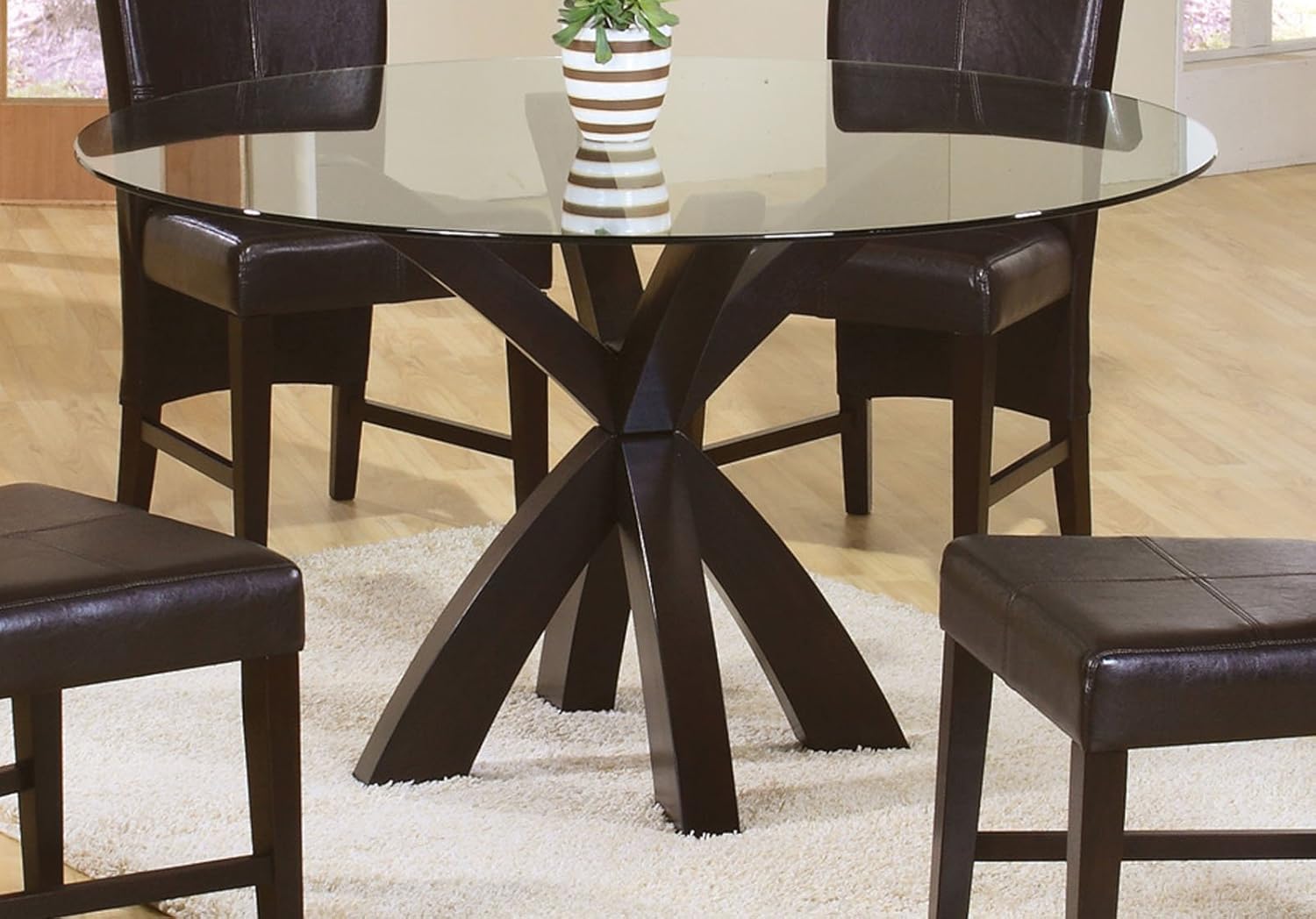 Dining Table with Round Glass Top in Rich Cappuccino Coaster Amazon
