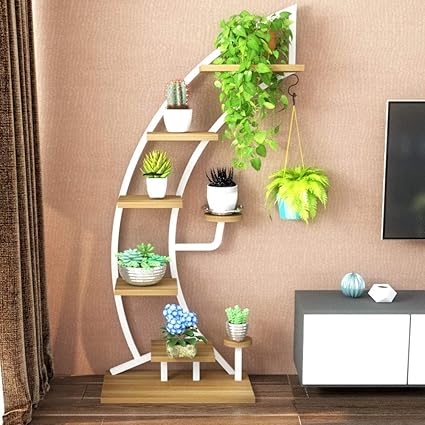 Multipurpose Display Stand For Flowers Books Bonsai Indoor Bonsai Display Shelf For Living Room Bedroom Balcony Office Large Creative Curved Steel Plant Stand Bowlike Black Patio Lawn Garden Pots Planters Container Accessories