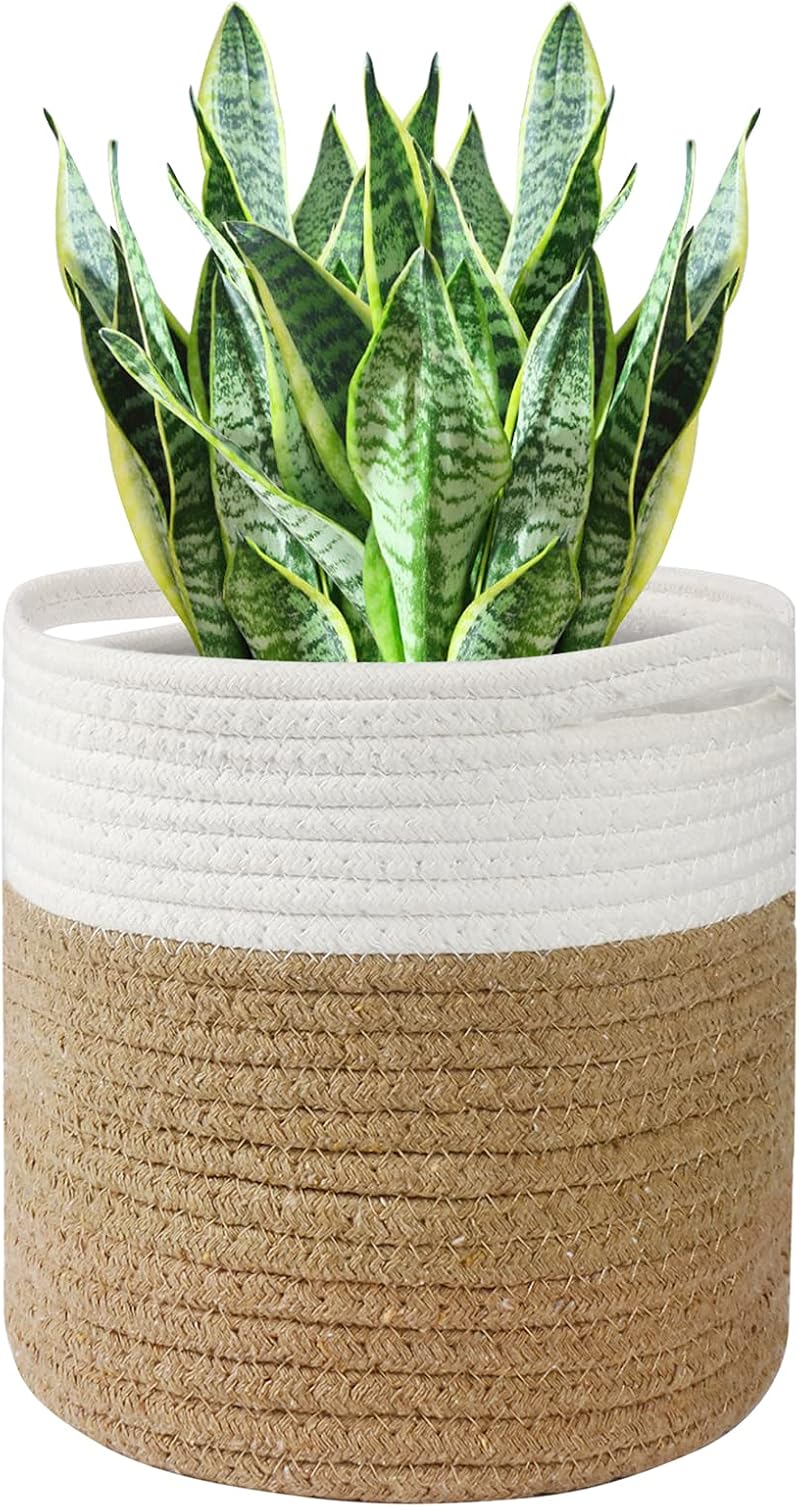 Tenn Well 30cm Indoor Plant Pot Basket with Liner Cotton Woven Storage