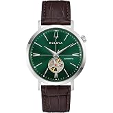 Bulova Men's Classic Aerojet 3-Hand Automatic Leather Strap Watch, Open Aperture, 40-Hour Power Reserve, Double Curved Mineral Crystal, 41mm