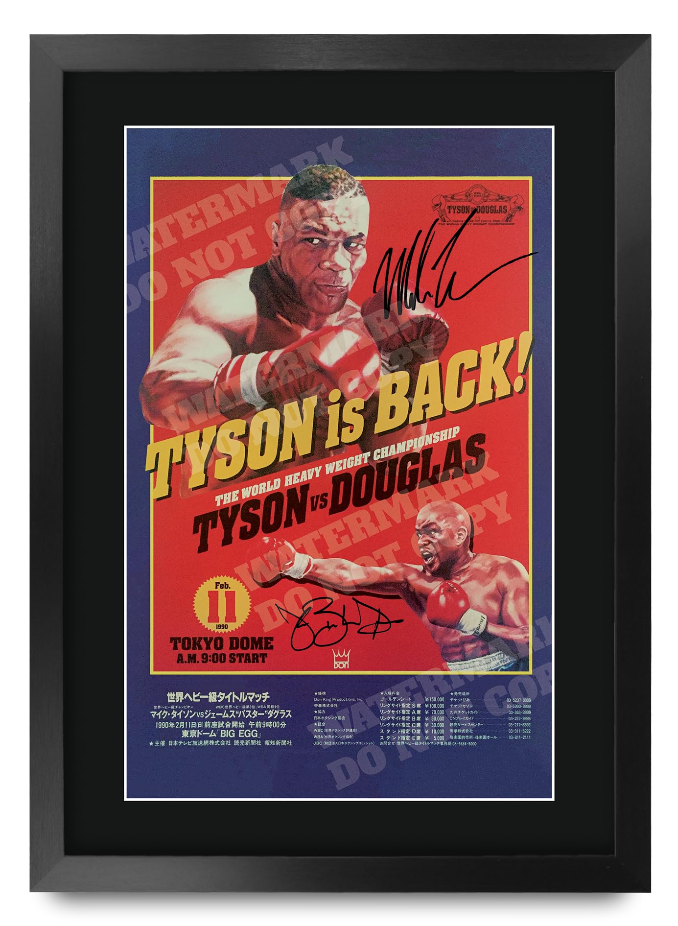 HWC Trading FR A3 Mike Tyson vs Buster Douglas 1990 Bout Gifts Printed Signed Autograph Poster for Boxer Memorabilia Fans - A3 Framed