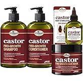 Difeel 4-PC Castor Pro-Growth Hair Growth: Cleansing & Growth Set - Includes 12 oz Shampoo, 12oz Conditioner, 12oz Hair Mask & 2.5oz Root Stimulator