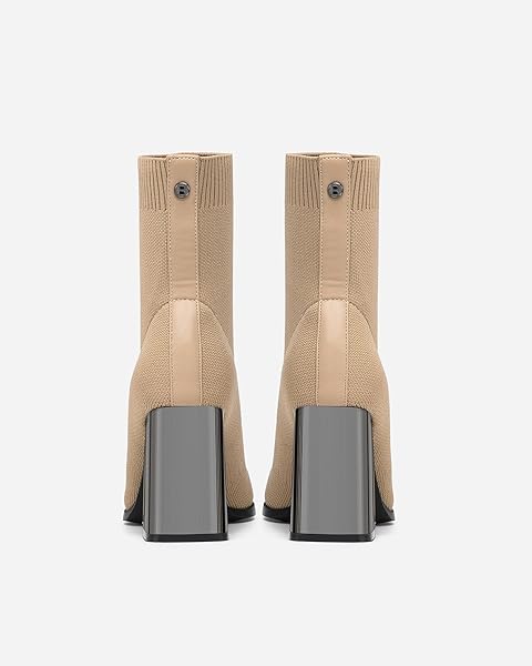 NEWBELLA WOMEN’S POINTED TOE ANKLE BOOTS-MINIMALIST CHUNKY HEEL SOCK BOOTIES, STRETCH KNIT SLIM FIT CASUAL BOOTS FOR FALL & WINTER
