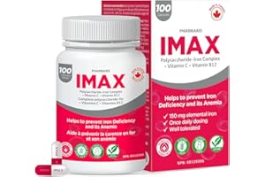 Pharmaris IMAX Iron Supplement, 150 mg Polysaccharide-Iron Complex, 250 mg Vitamin C, 1000 mcg Vitamin B12, Iron Supplements 