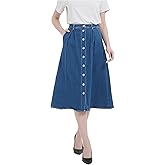 Tronjori Womens A Line Long Midi Denim Skirt with Button Front