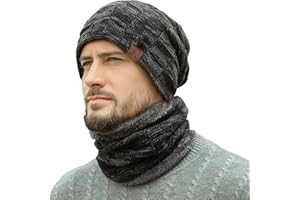 FZ FANTASTIC ZONE Mens Winter Beanie Hats Scarf Set Warm Knit Skull Cap Neck Warmer with Fleece Lined Winter Hat for Women
