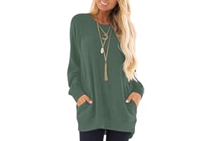 KUOTAI Womens Fall Long Sleeve T-Shirts Casual Tunic Tops for Leggings Loose Soft Blouses with Pocket