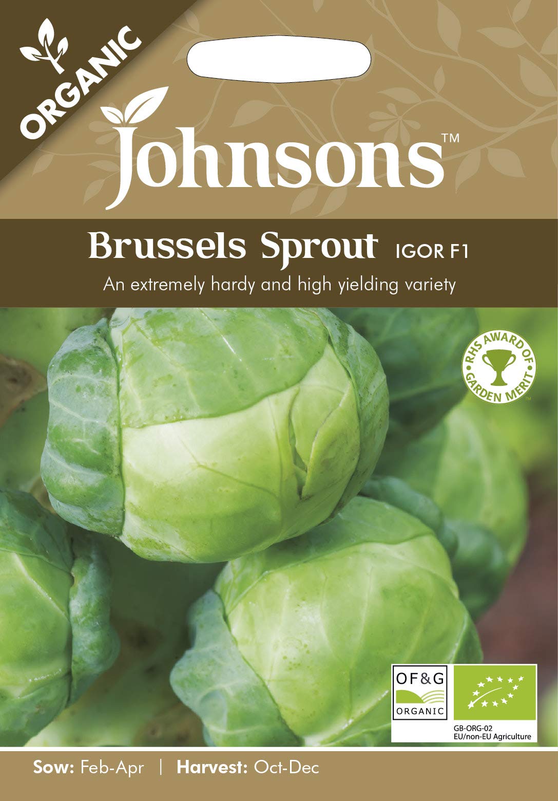 Johnsons ORG Brussels Sprout Igor F1 Vegetable Seeds, Green