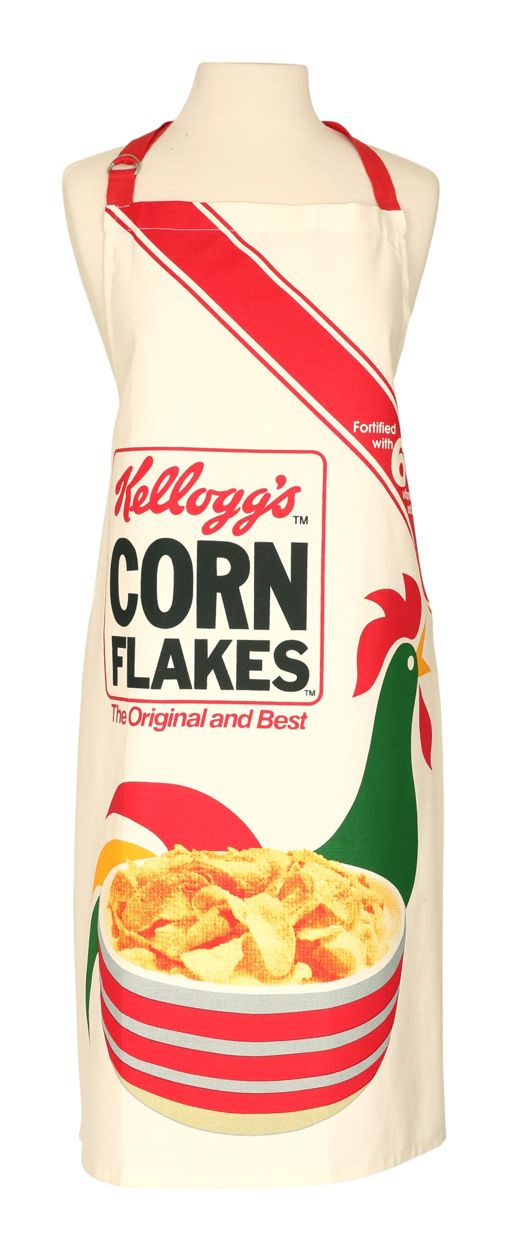 Dexam - Adult Apron, Vintage Kellogg's Corn Flakes Cockerel Design, Adjustable Waist & Neck Straps, Front Pocket, Ideal Kitchen Chefs Apron