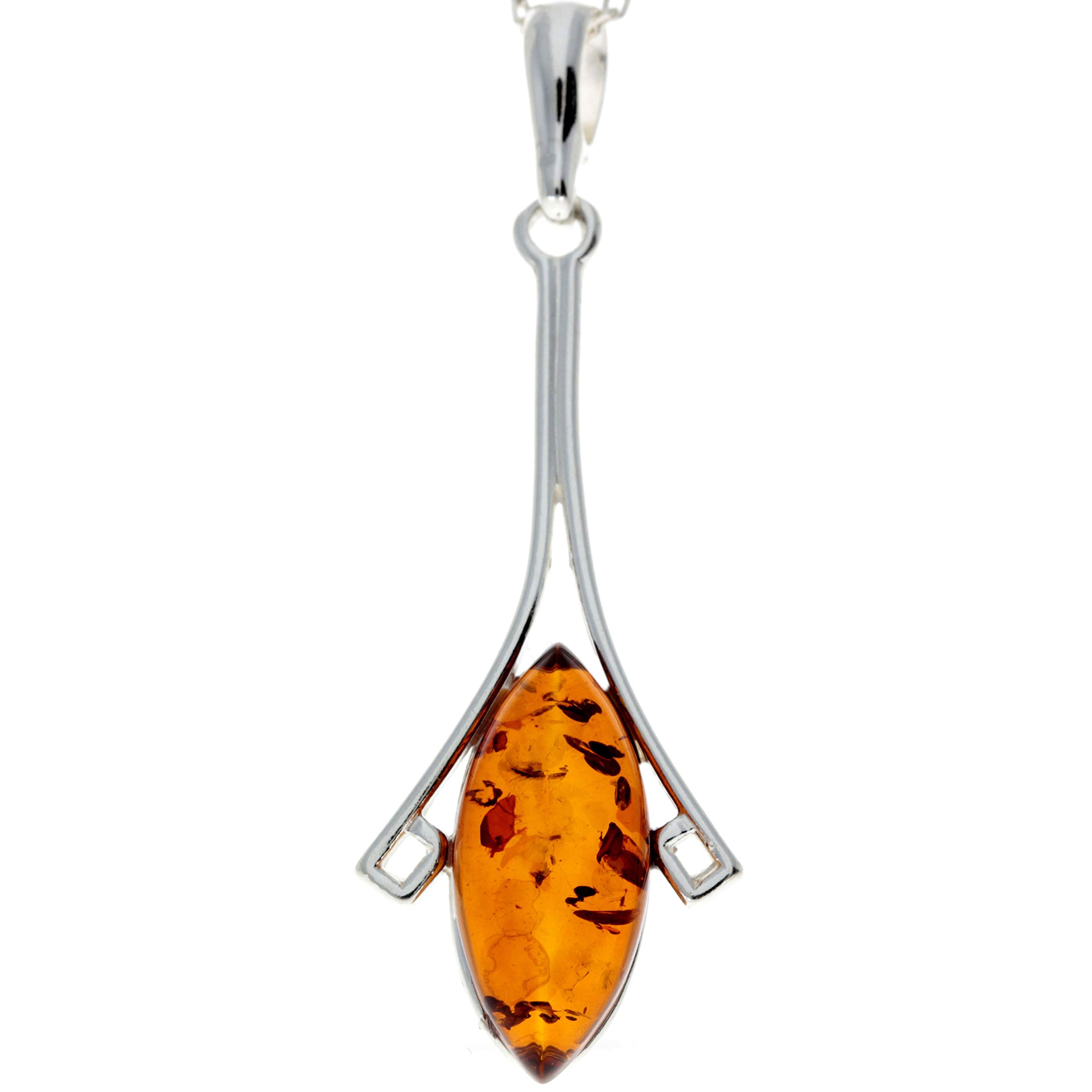 Genuine Cognac Baltic Amber & Sterling Silver Modern Pendant without Chain - 1705C