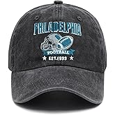 Embroidered City Football Hat, Adjustable Unisex Cotton Baseball Cap, Vintage Washed Cotton Denim Fan Cap for Men Women