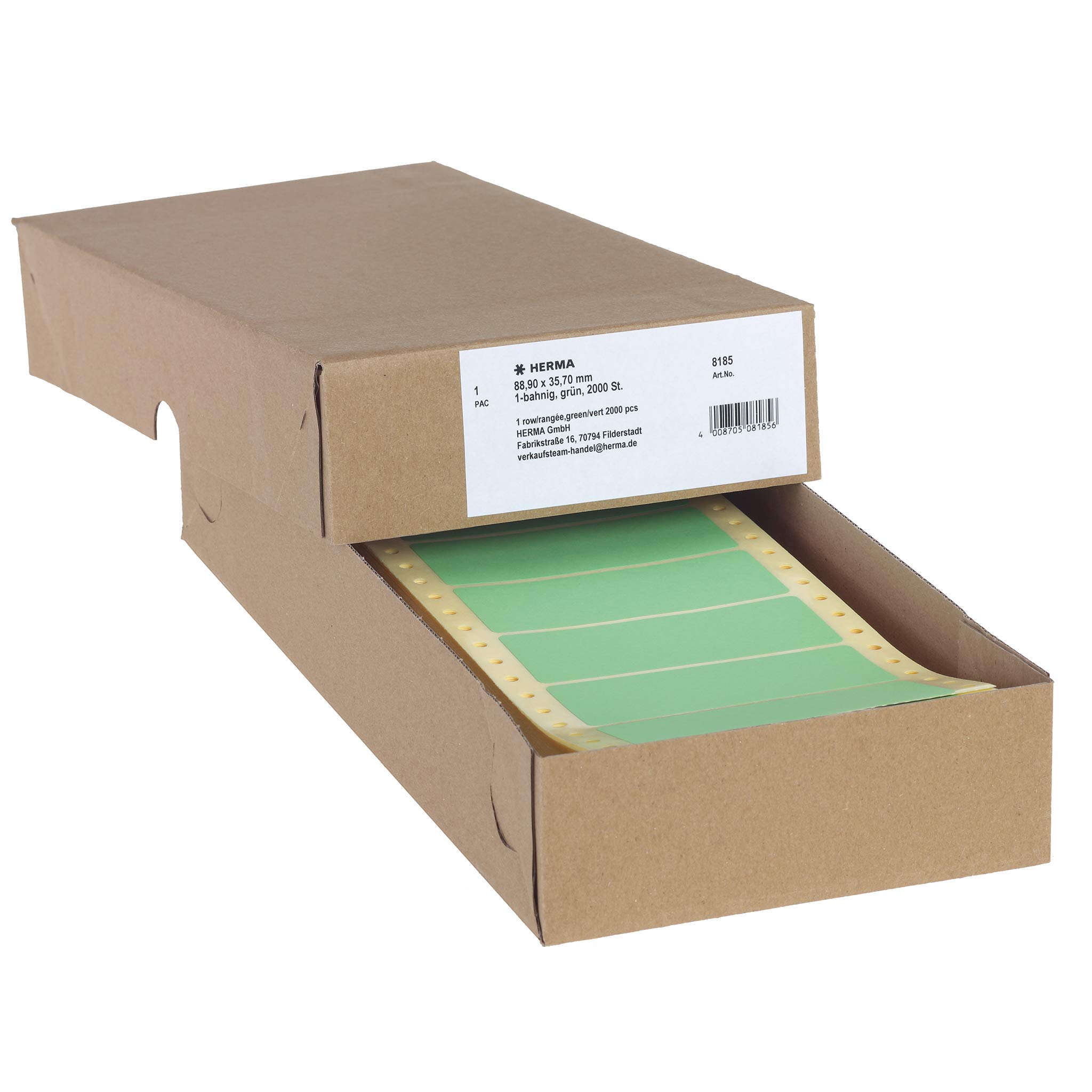 HERMA Continuous Computer Labels, 88.9 x 35.7 mm, Single-Track, 2000 Pieces, Self-Adhesive, Continuous Labels with Guide Hole Edge, Matte, Blank Paper Computer Labels, Green