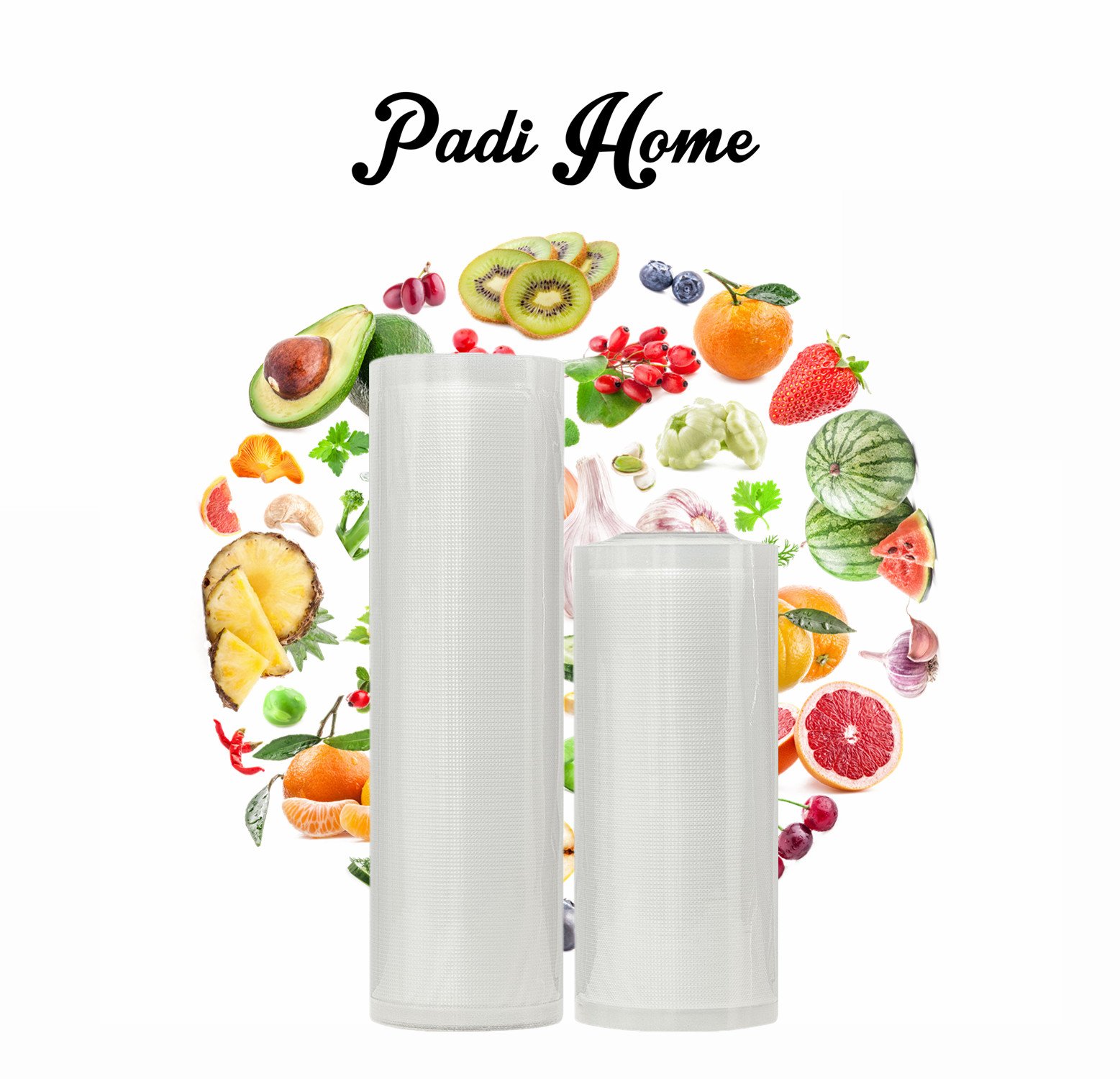 Bolsas de envasado al vacío, Padi Home Rollos de envasar al vacio, Pack de rollos de bolsas para envasadoras al vacío, 1 Roll 20x500 y 1 Roll 25x500cm, libre de BPA, Aprobado por la FDA