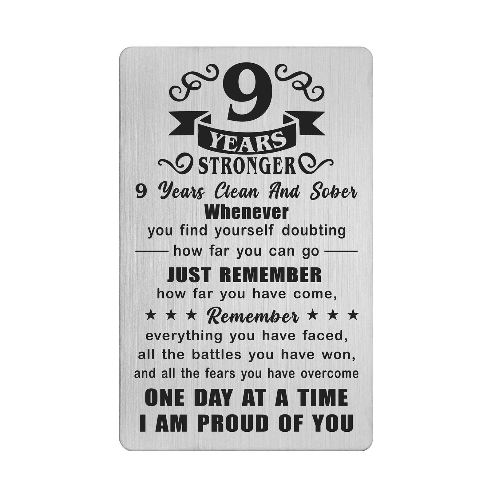 Richesele 9 Nine Years AA Sobriety Gifts for Women Men - 9 Year Stronger and Sober Card - 9 Yrs Addiction Recovery Engraved Wallet Cards Token