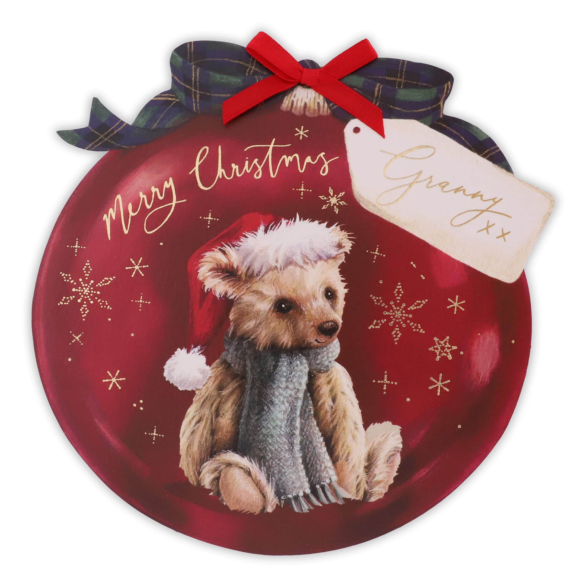 Clintons: Teddy On Bauble Granny Christmas Card, Multi-Colour, 165 x 165, 1170562