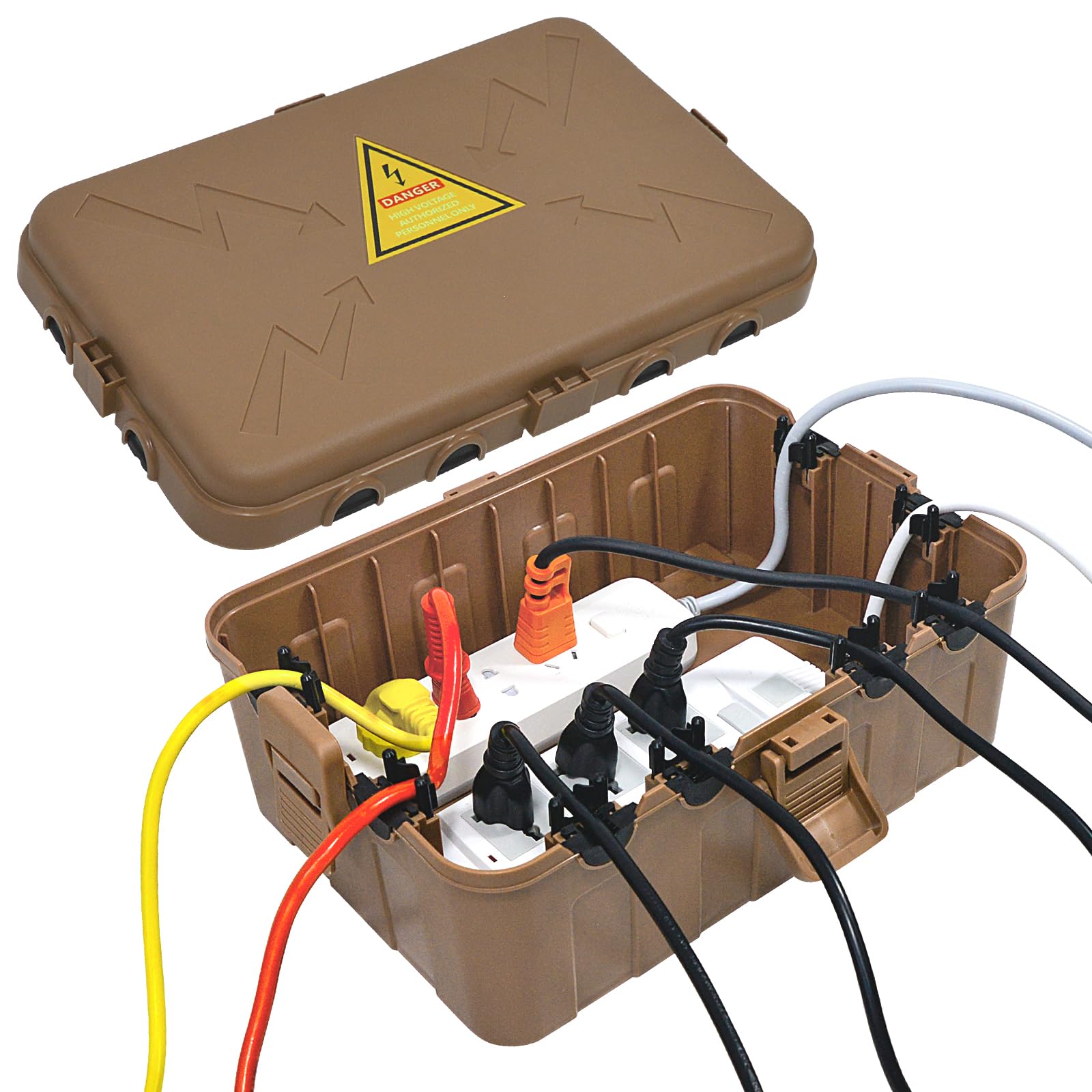 Photo 1 of Hrensaw Large Outdoor Electrical Box(12.5x8.5x5inch),IP54 Waterproof Outdoor Outlet Covers,Weatherproof Extension Cord Covers Protect Outlet,Plug,Timer,Power Strip,Holiday Light,Brown
