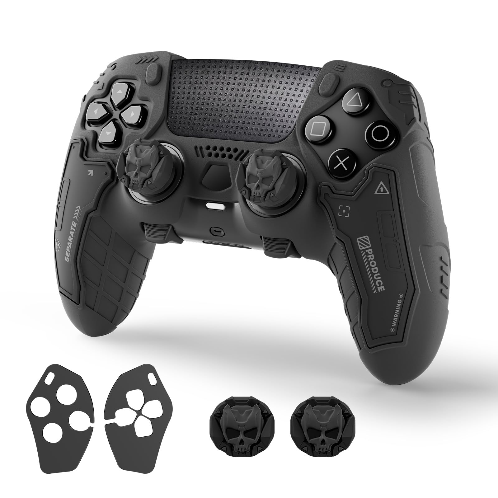 GesTac Tactical PS5 Edge Controller Skin Set, Anti-Slip Silicone Protective Cover Skin Case Compatible with PS5 Edge Wireless Controller with 2 Thumb Grip Caps - Ghost Gray