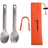 Dawn Deer 3-in-1 Titanium Backpacking Utensils, Spoon, Spork and Tongs Set | 6.3-inch titanium camping spoon and spork convert into tongs with a recycled nylon connector and include a travel pouch