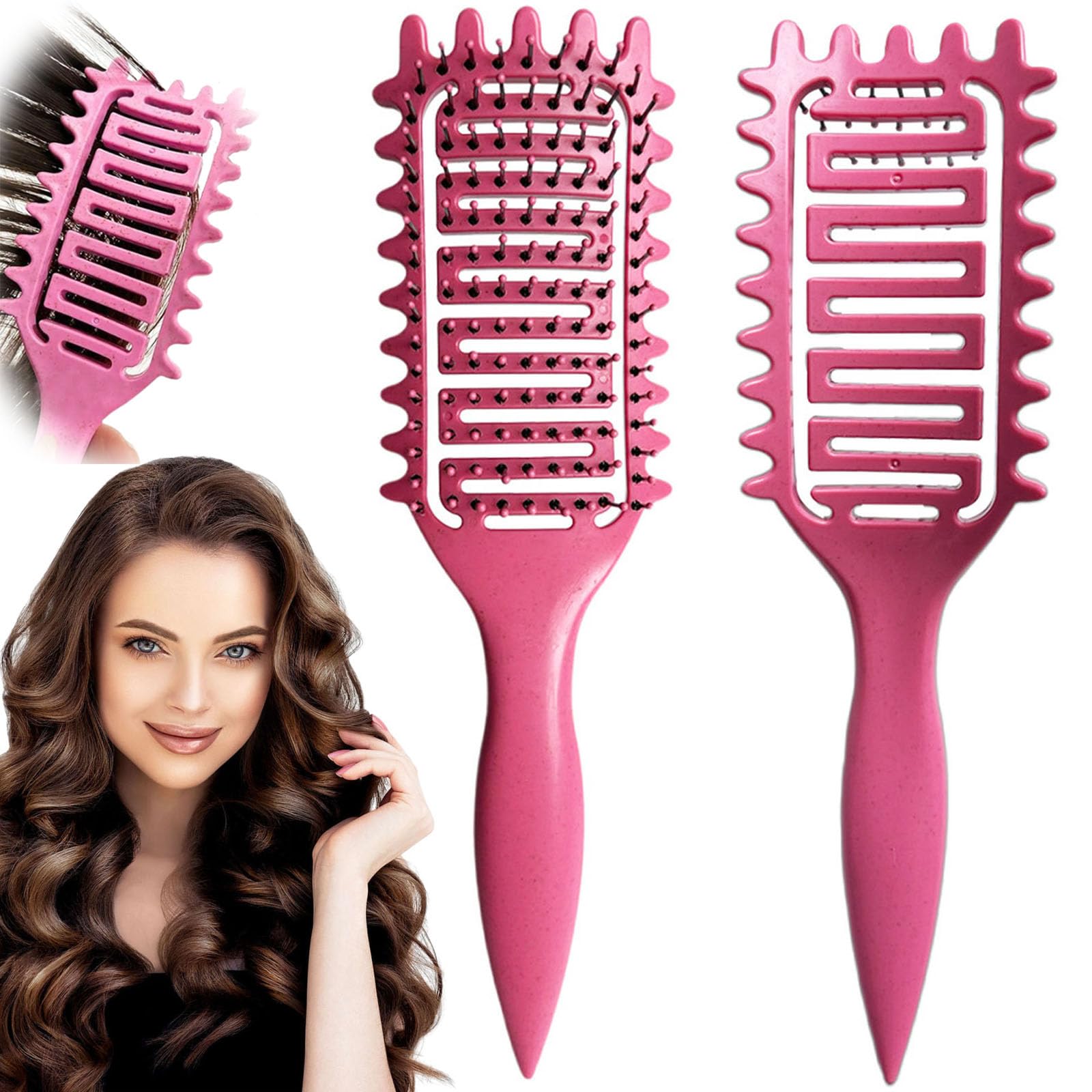 Curly Hair Brush, Curl Defining Brush, Detachment Hair Brush, Define Styling Paddle Brush for Wet/Thin/Curly Hair, Soft Bristle Vent Detaching Comb for Women and Men Less Pullin (magenta)