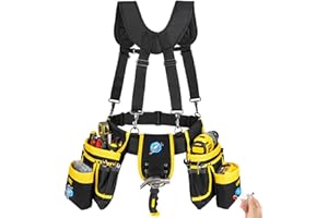Tool Belt with Suspenders,27-Pockets Heavy Duty Tool Belts for Men with Magnetic Tool Pouch,Detachable & Adjustable Work Belt
