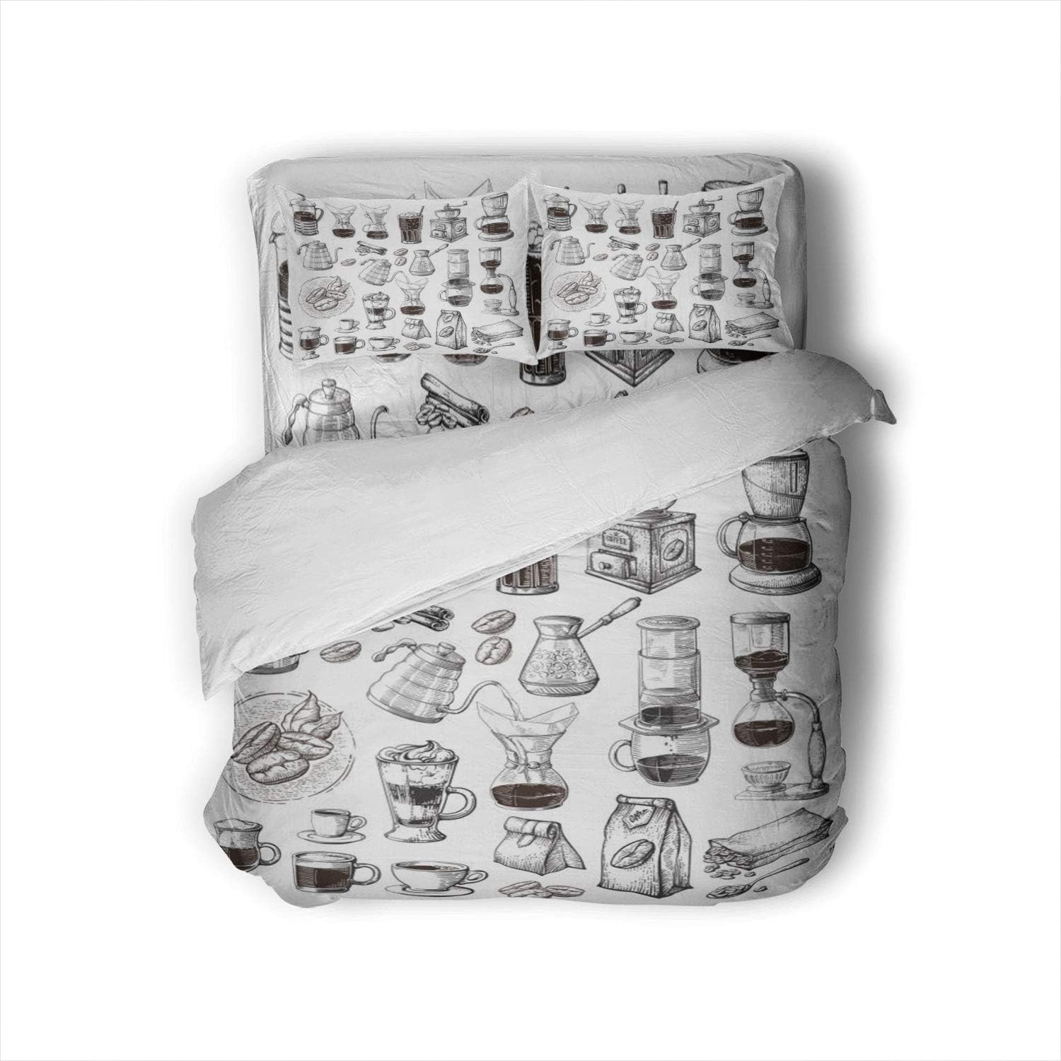 Different alternative brewing for coffee set collection syphon chemex cezve pour illustration USA,Duvet Cover Set Coffee - Drink Decorative 4 Piece Bedding Set with 2 Pillow Shams Twin Size