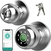 GHome Smart Fingerprint Door Lock, 4 in 1 Smart Fingerprint Door Knob with Keypad, App Control, Auto Lock, Biometric Door Knob with Lock for Bedroom, Apartment, Garage, Home &amp; Office