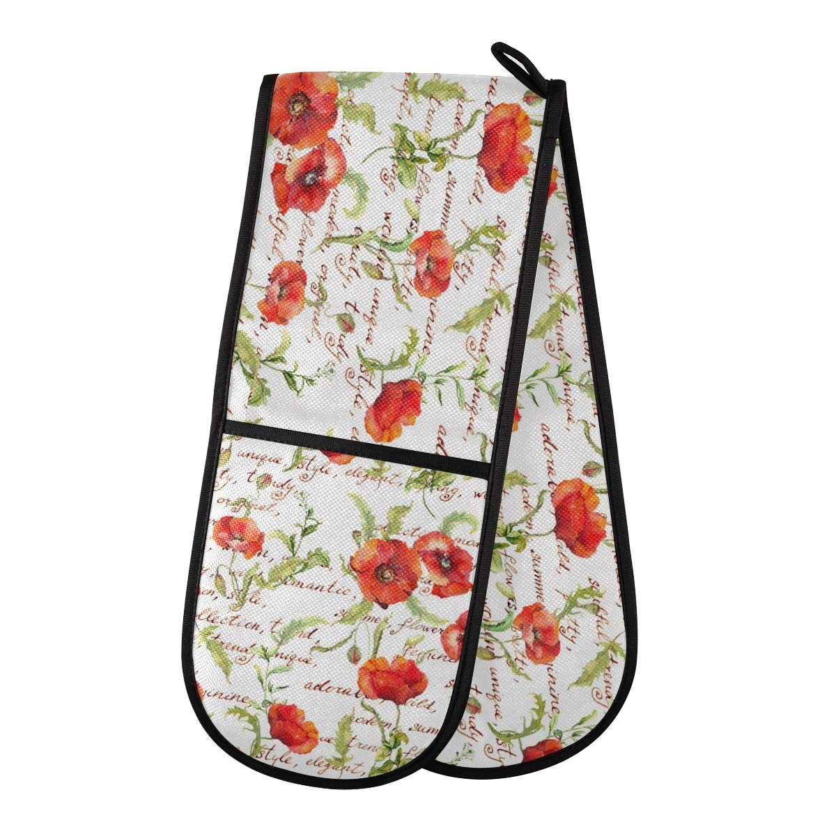 ZZXXB Poppy Flower Double Oven Mitt Heat Resistant Non-Slip Kitchen Gloves Extra Long 7" x 35" for Cooking Baking Barbecue Grilling — image 1