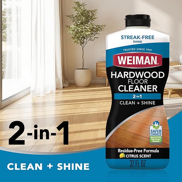 WEIMAN HARDWOOD CLEANER FOR FINISHED HARDWOOD FLOORS, ENGINEERED FLOORS, LAMINATE – STREAK-FREE RESULTS, EPA SAFER CHOICE CERTIFIED, 32 OZ