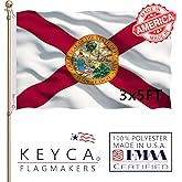 KEYCA Florida Flag 3x5 FT 100% Made in The USA-Heavy Duty Vibrant Colours Double Sided Florida State Flag with 2 Brass Grommets for Home/Company/Indoor Outdoor Decoration